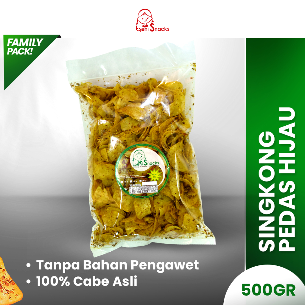 

Leni Snacks Singkong Pedas Hijau 500g (Family Pack)