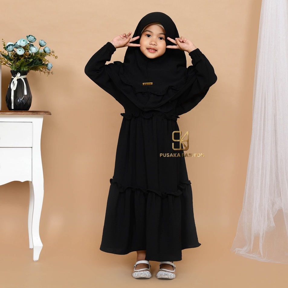 Lariz idXx4X8 JIIRA baju gamis syari anak perempuan cringkle fashion muslim terbaru FREE hijab khima