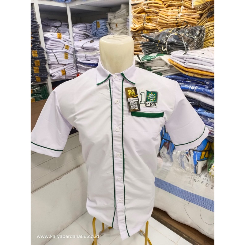 kemeja PKB lengan pendek putih lis hijau, kemeja pkb terbaru, kemeja pkb