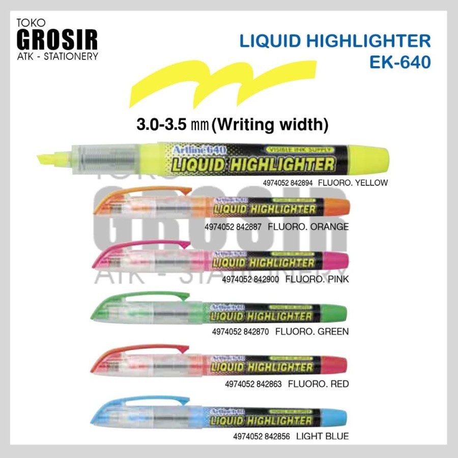 

GROSIR Highlighter Liquid Artline Marker EK-640 (12PCS)