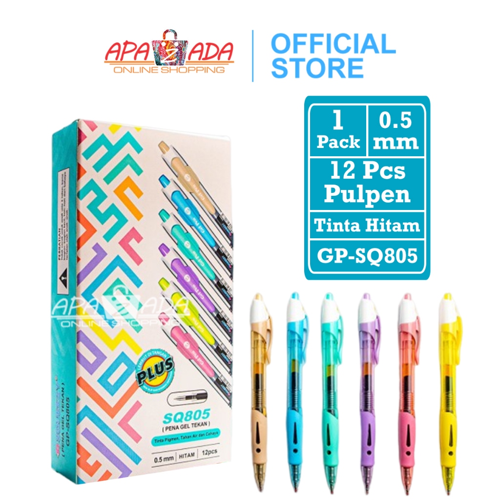 

Apazada Pulpen Gel 0.5mm Tinta Hitam [1 Pack - 12 Pcs Pulpen] / Pena Plus / Ink Pen GP-SQ805