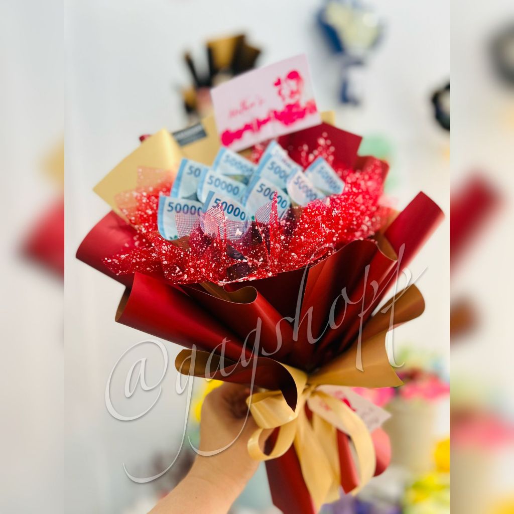 [TOP SELLER]  BL-01 Tanpa Bunga Artificial BUKET UANG ASLI / BUKET BUNGA UANG KERTAS ASLI / MONEY BO