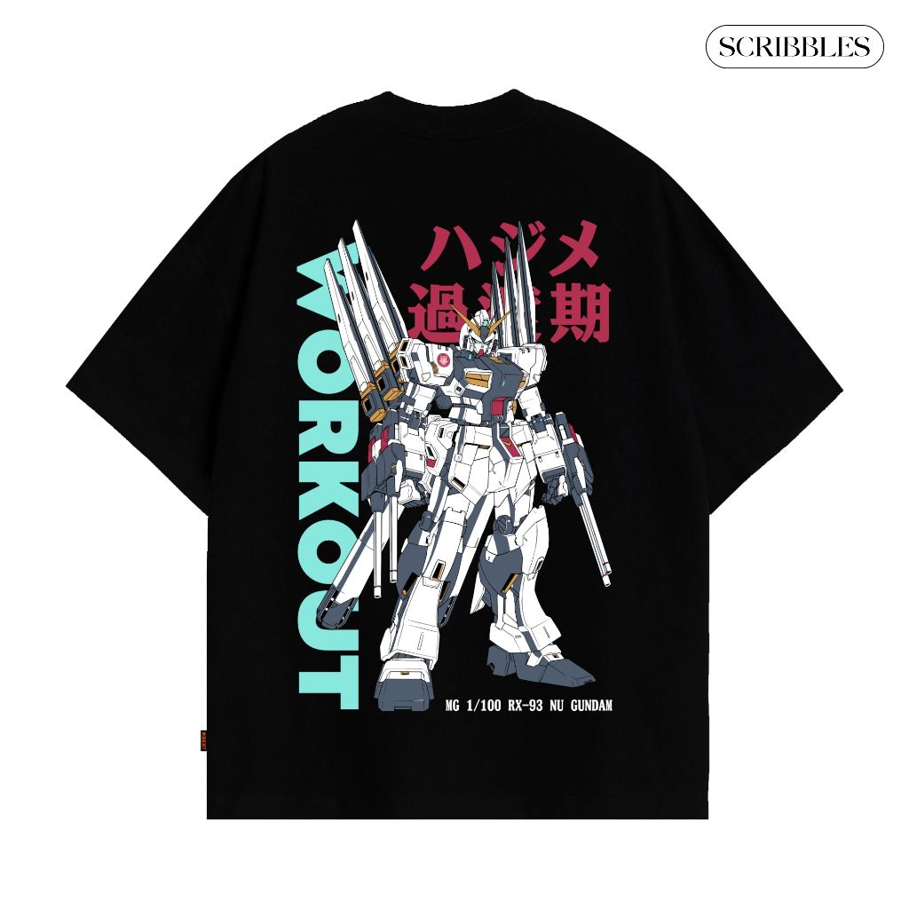 Scribbles Kaos Pria & Wanita baju pria oblong best seller T-shirt Regular Fit RX 93 NU GUNDAM Hitam