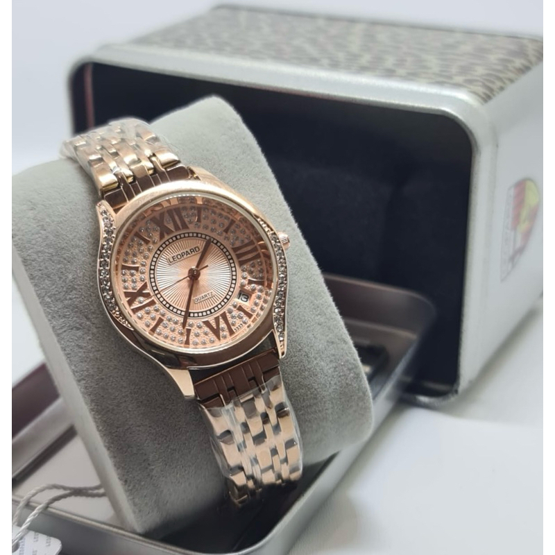 RDY - Jam Tangan Wanita Anti Air Leopard 3333 Plat Romawi Tali Rantai Steinless