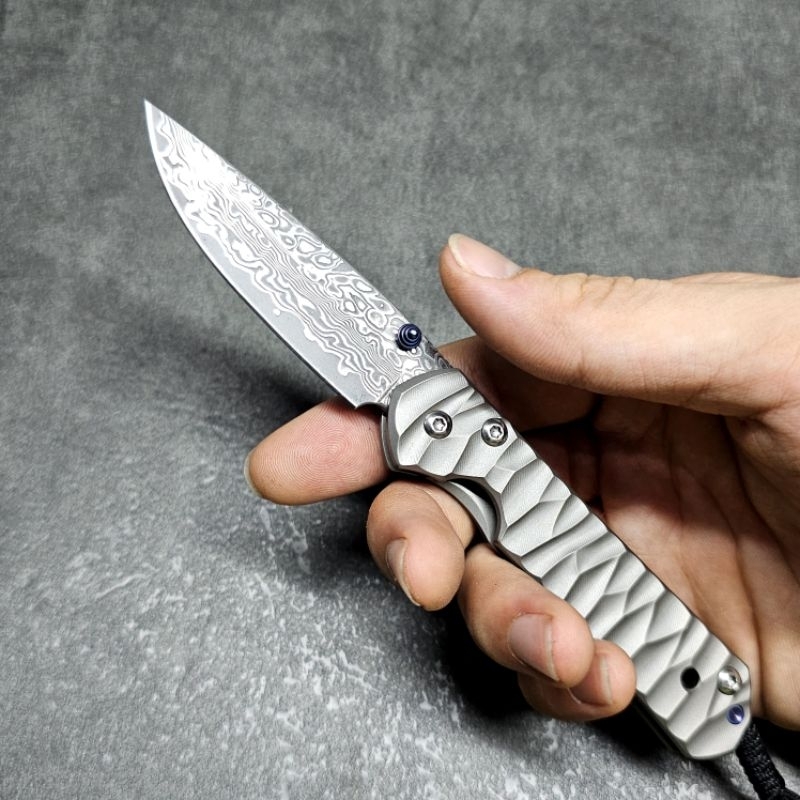 Pisau Lipat Chris Reeve Sebenza Damascus Blade Titanium Handle