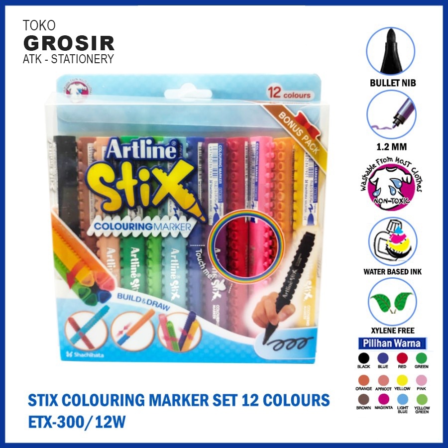 

ARTLINE Spidol Stix Colouring Marker Set 12 Colours ETX-300/12W
