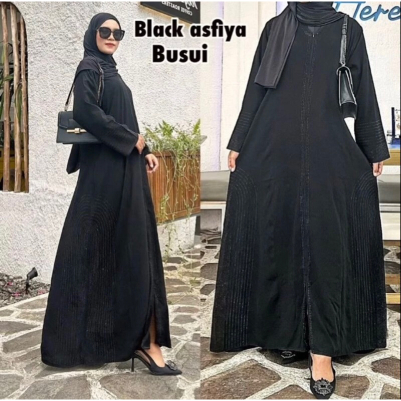 GAMIS SYARI ABAYA DUBAI ASYIFA BLACK SWAROVSKY (BUSUI)