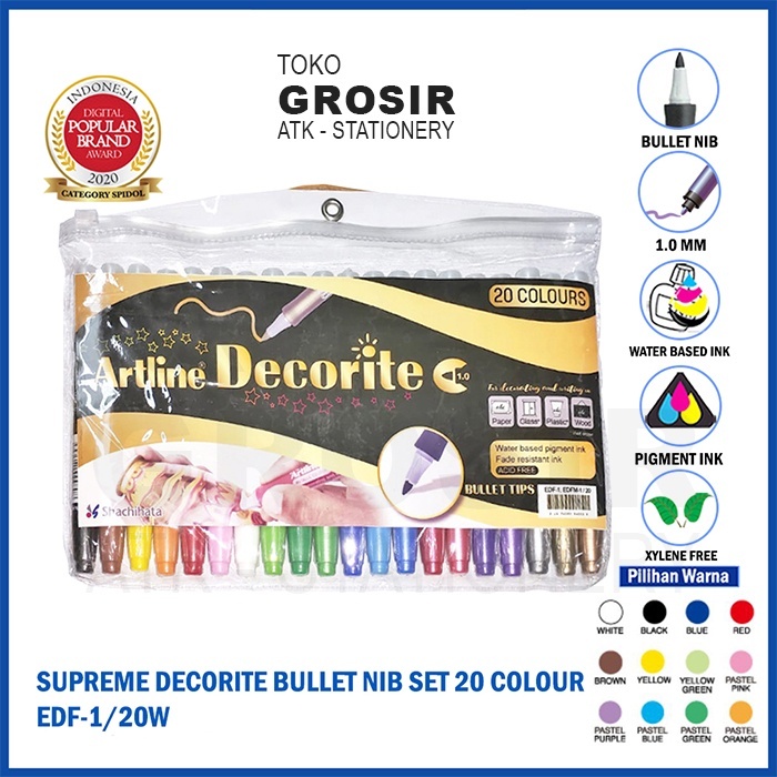 

GROSIR ARTLINE Spidol Supreme Decorite Bullet Markers SET 20 Colours EDF-1/20W
