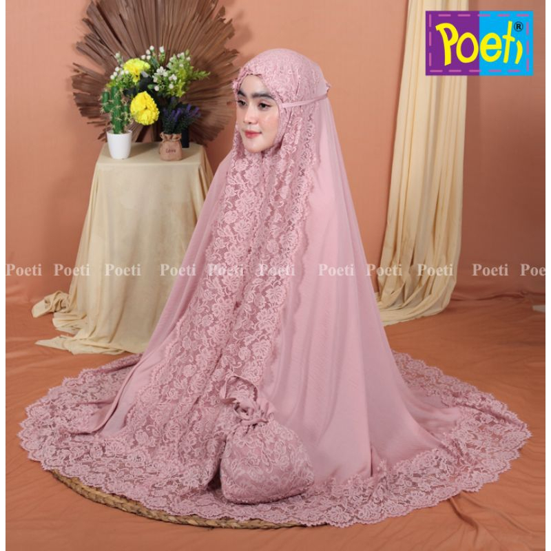 Full Renda - Mukena Mukenah Poeti dewasa Renda full polos bahan zara warna hitam putih tulang bersih