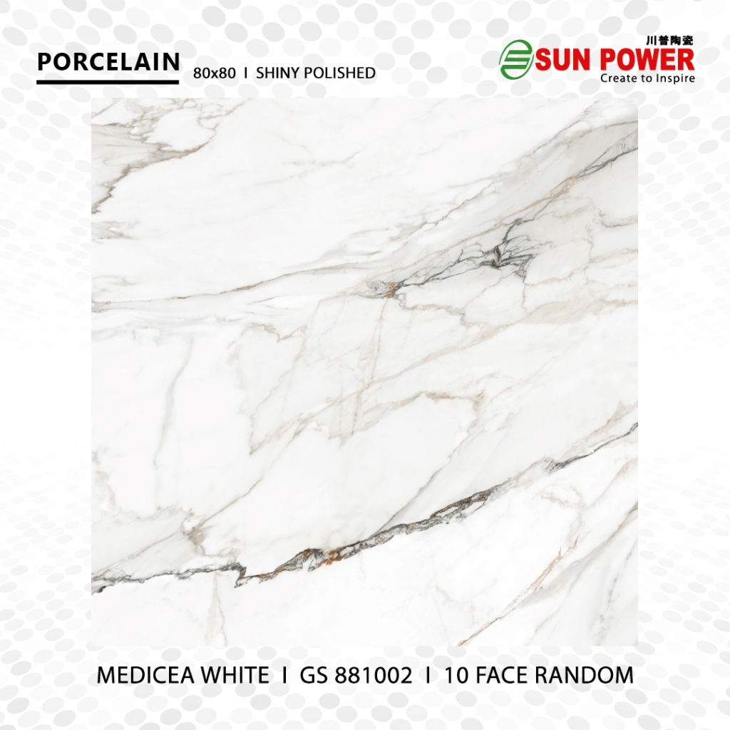 Granit Lantai Glossy Polished 80x80 - Medicea White | Sun Power