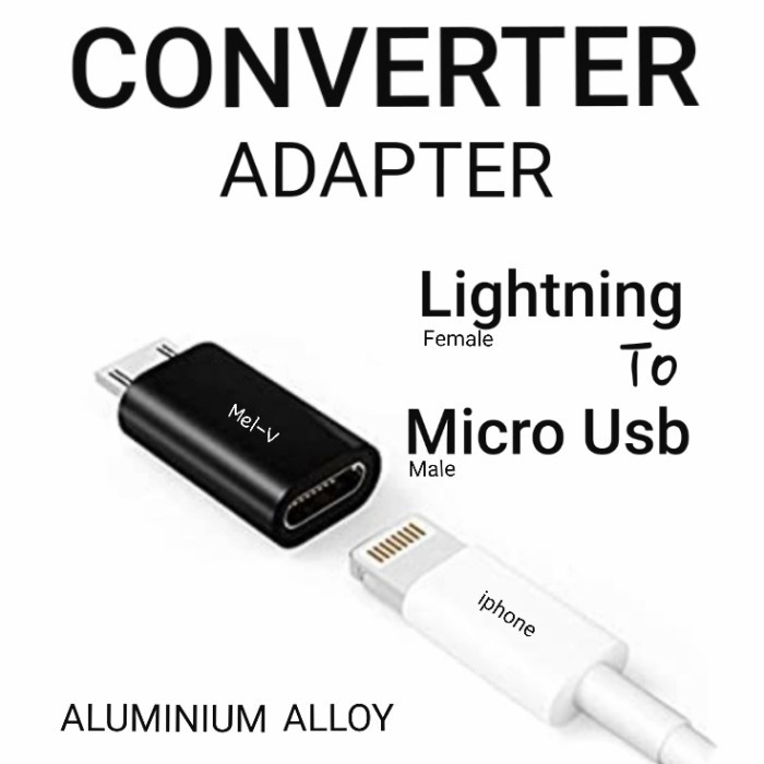 adapter converter lightning iphone to micro usb / Micro usb to Iphone android sambungan cas