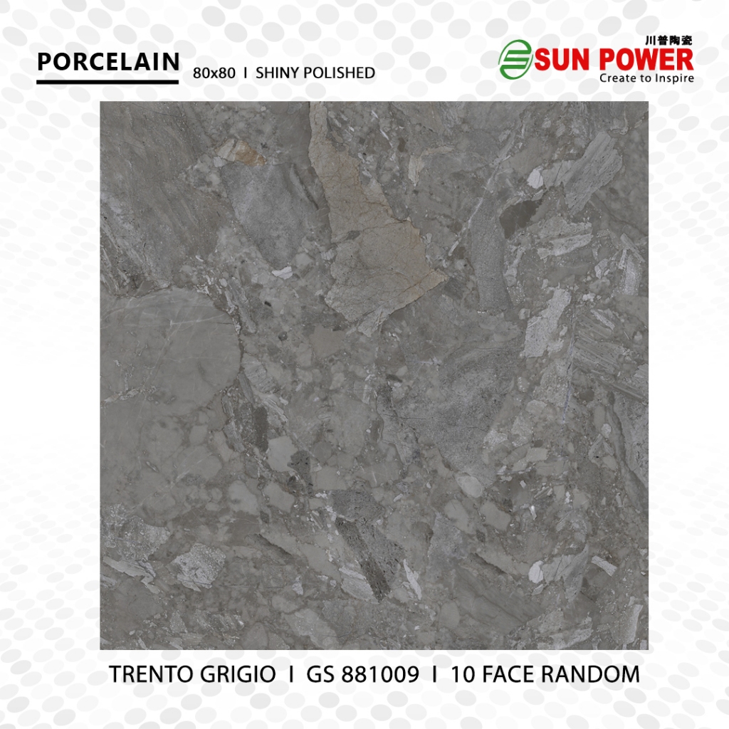 Granit Lantai Glossy Polished 80x80 - Trento Grigio | Sun Power