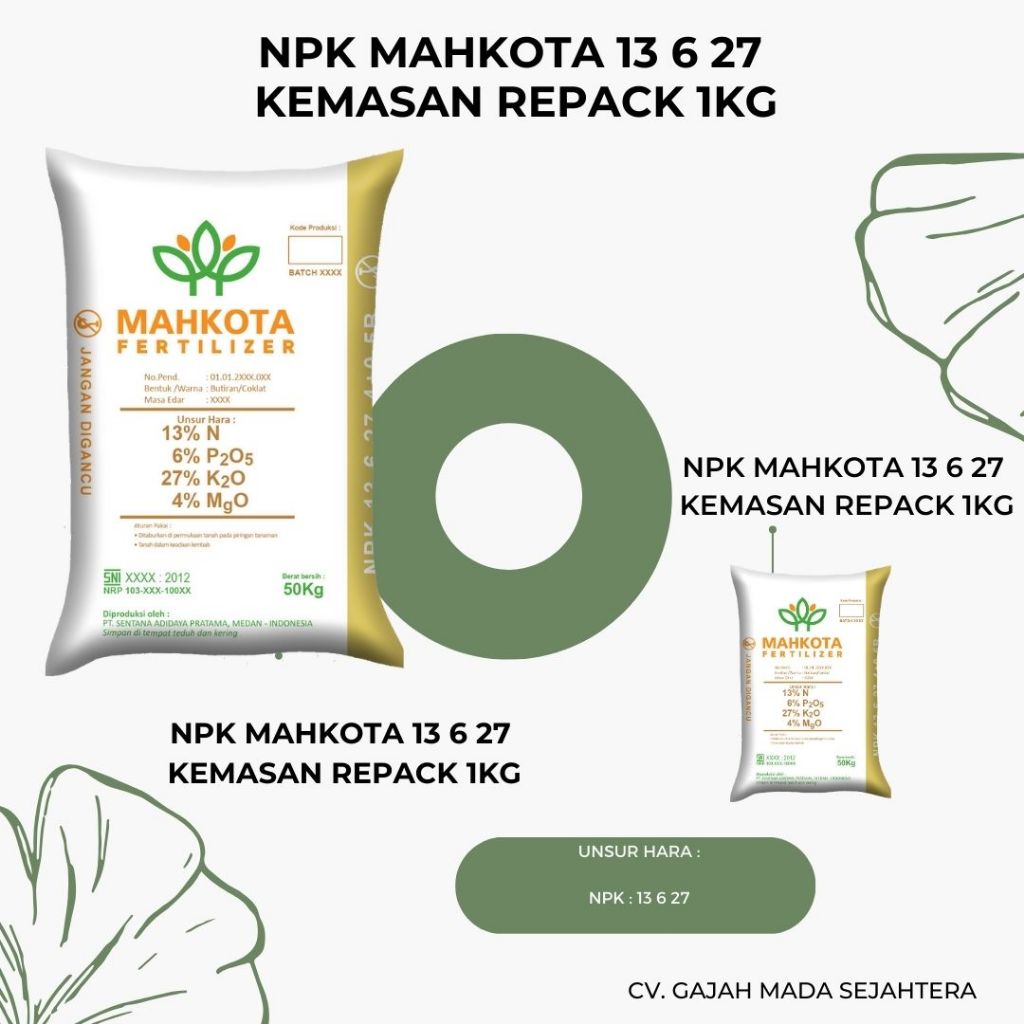 PUPUK NPK MAHKOTA 13 6 27 4 REPACK 1KG