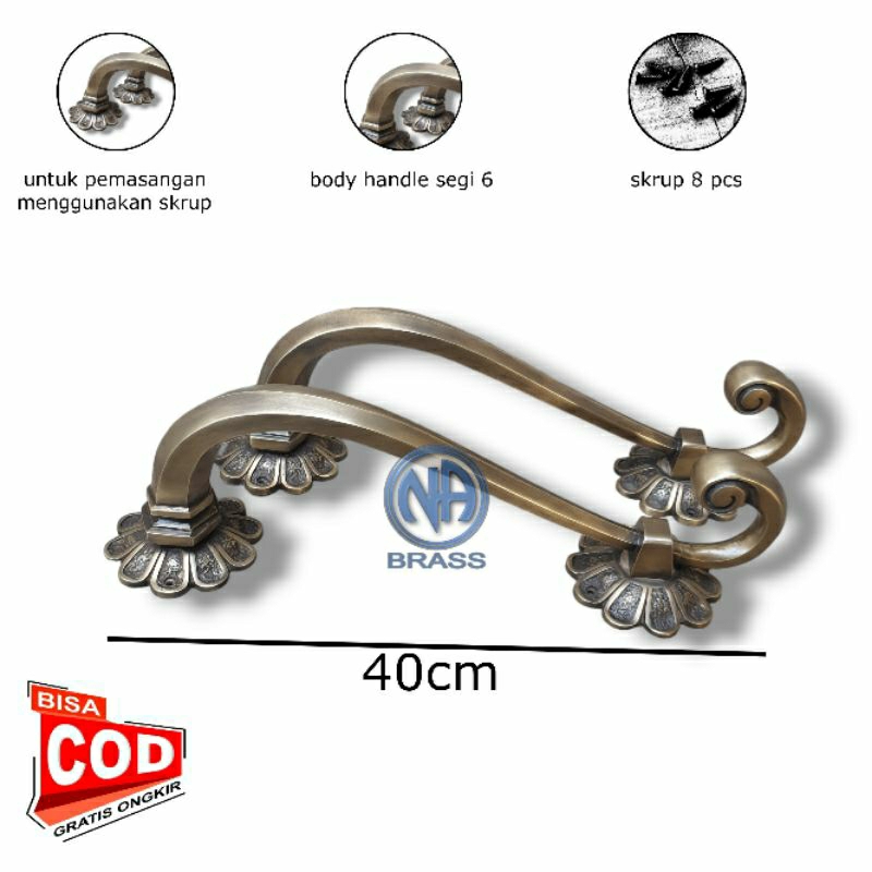 Handle Pintu Rumah Gagang Pintu Bahan Kuningan Panjang 40cm