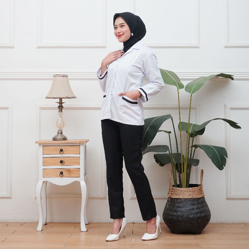Baju dinas putih wanita baju putih lis hitam PNS/PDH/ASN/GURU/perawat bidan