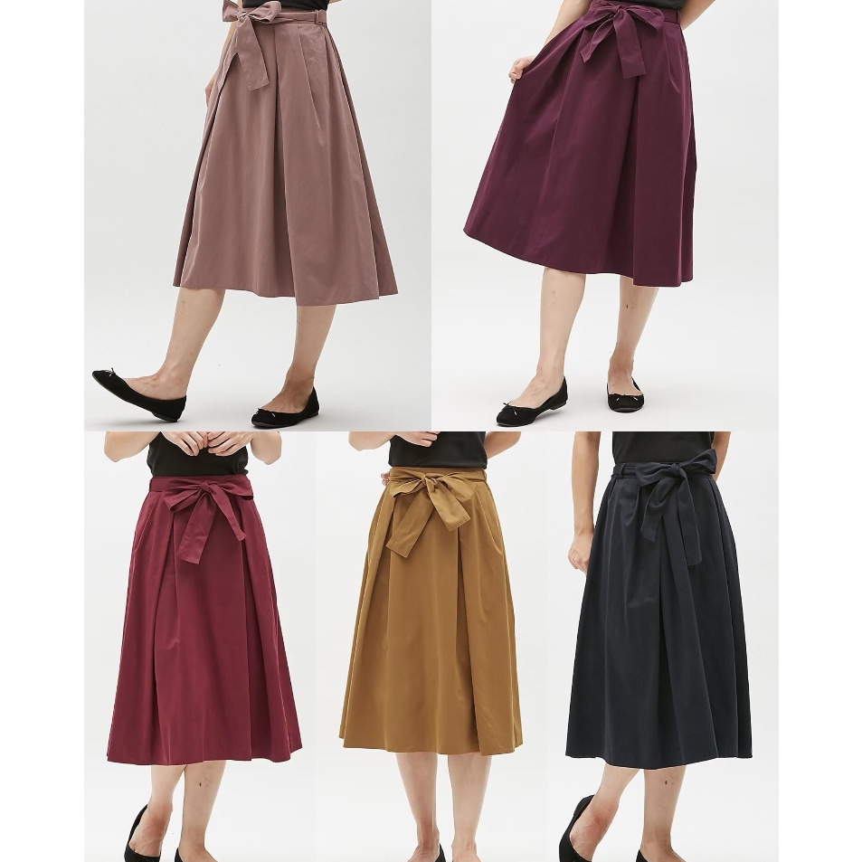 Paket Khusus  GU Waist Ribbon Flare Skirt  Midi Skirt  Rok Wanita 3911