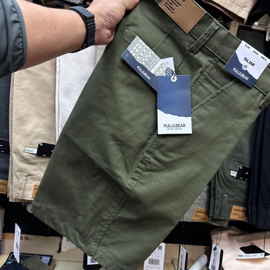 C6369 Celana Pendek Santai Pria Hijau Army Branded PULL AND BEAR