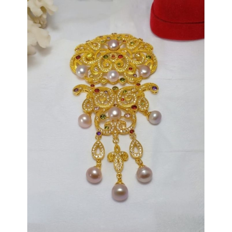 Bros mutiara air tawar warna salem// bros buat kebaya