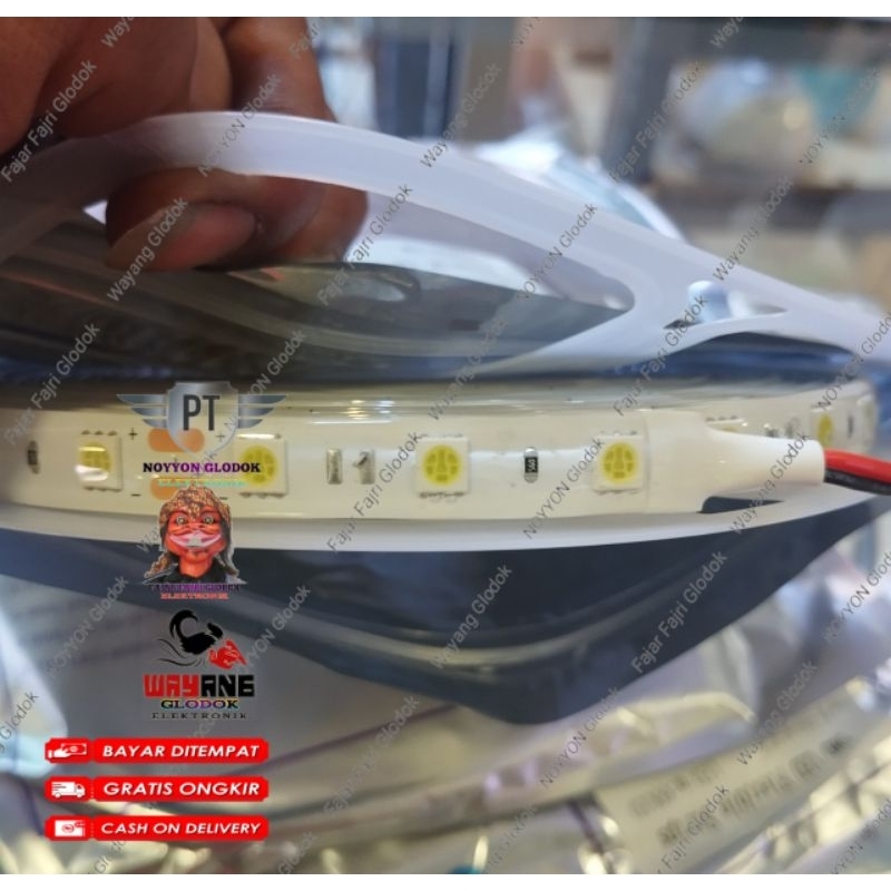 Lampu LED Strip Fleksibel 5 meter 5050 IP44 12 volt Biru + GEL Waterproof