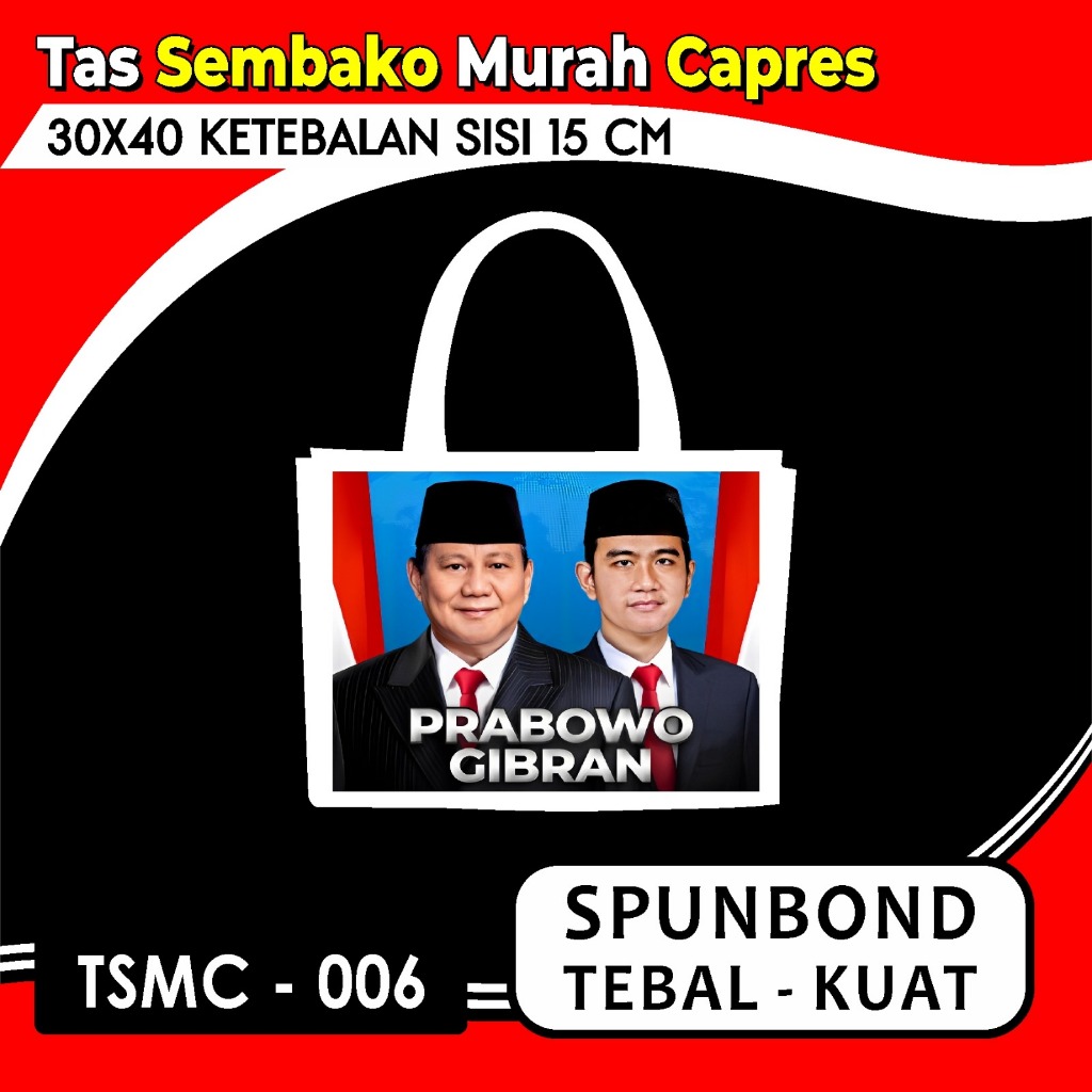 

Tas Sembako Serbaguna Capres Cawapres Prabowo Gibran / Tas Spundbond Partai Pemilu 2024 / PROMO Goodie Bag Tas Bingkisan Seminar Acara Event Murah