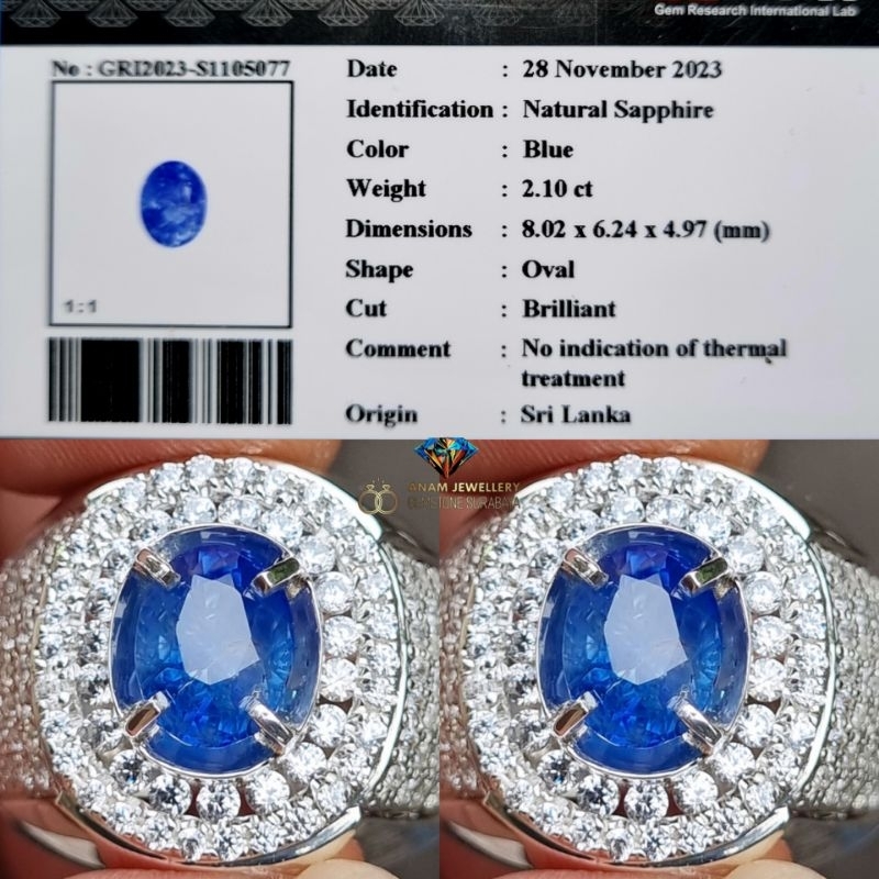 Natural Blue Sapphire No heated Srilanka 2.10 Cret GRI Lab