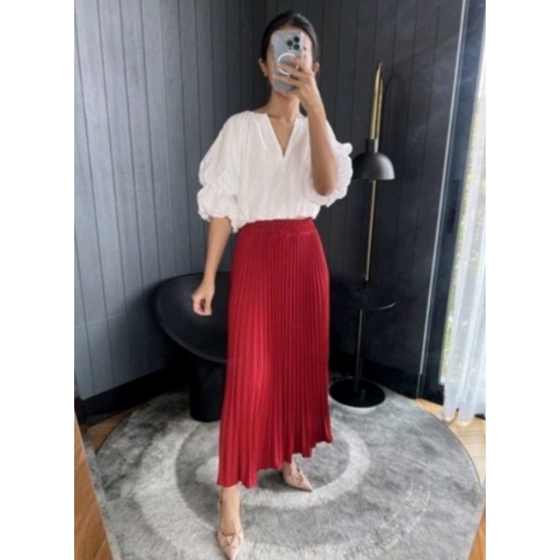 ROK PLISKET PREMIUM / ROK REMPEL / ROK MAYUNG PLISKET / WARNA MERAH CABE