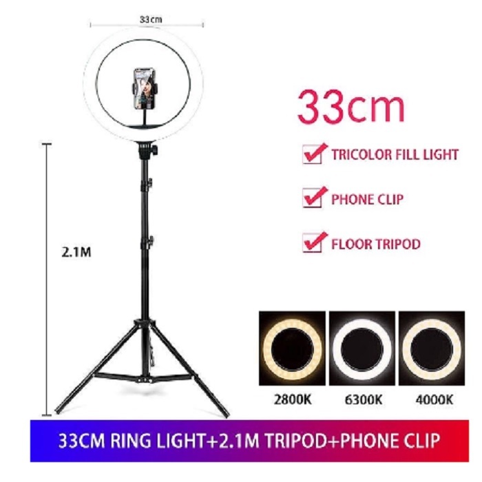 MIXIO Ring Light 33cm + Light Stand Tripod 2M