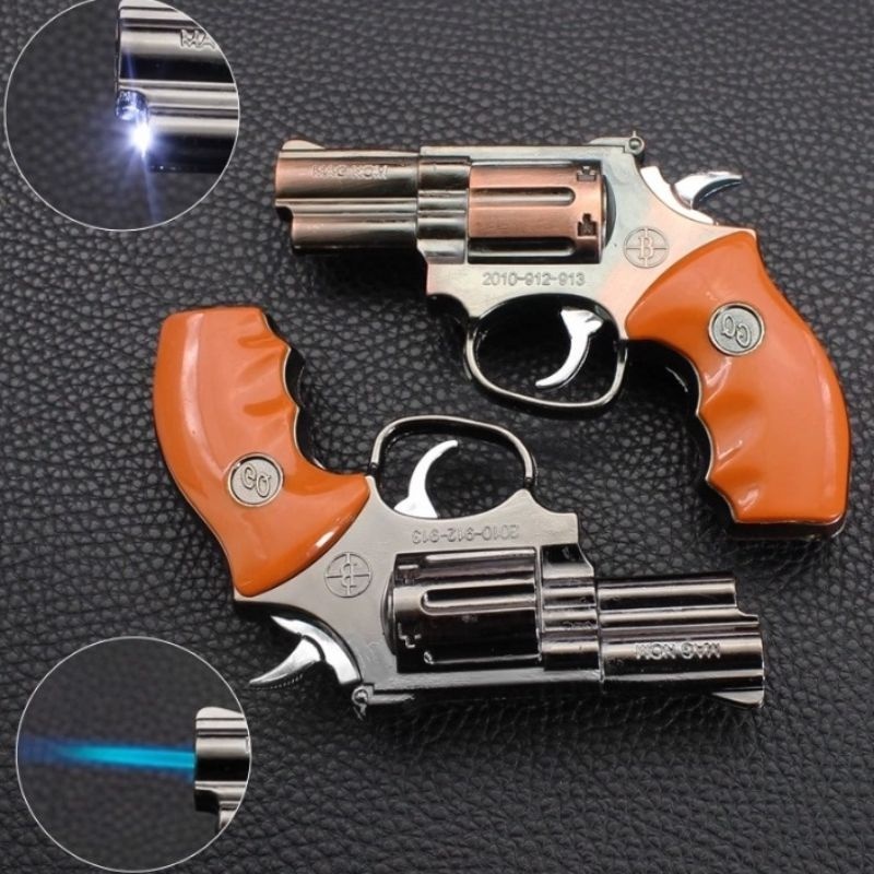 RENNE Korek Api Bara Pistol Mini Plus Senter Api Merah Tahan Angin Unik Bisa Isi Ulang Multifungsi