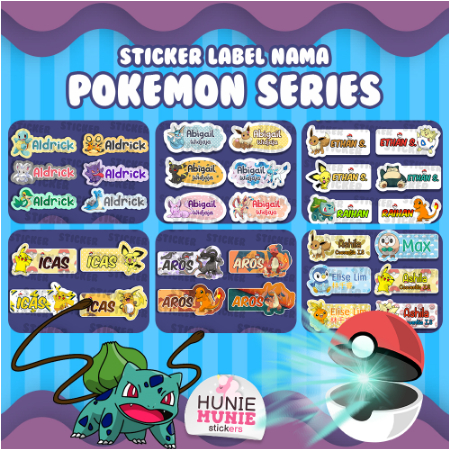 

CETAK STICKERS MURAH!!! Sticker Label Nama Custom - POKEMON Series (100pcs+) Stiker Pikachu Bulbasour dll / Parcel mania Magelang