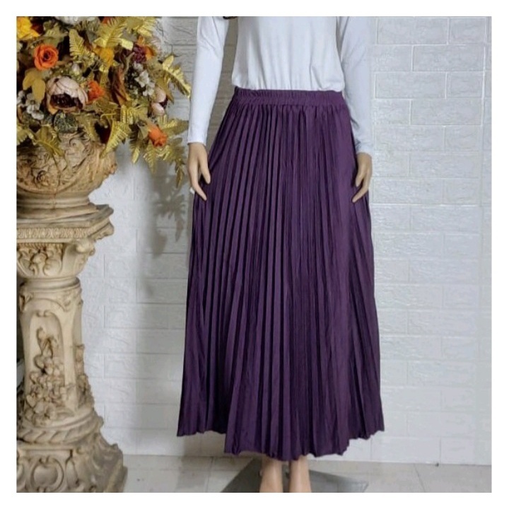 ROK PLISKET PREMIUM / ROK REMPEL / ROK MAYUNG PLISKET / WARNA UNGU TUA