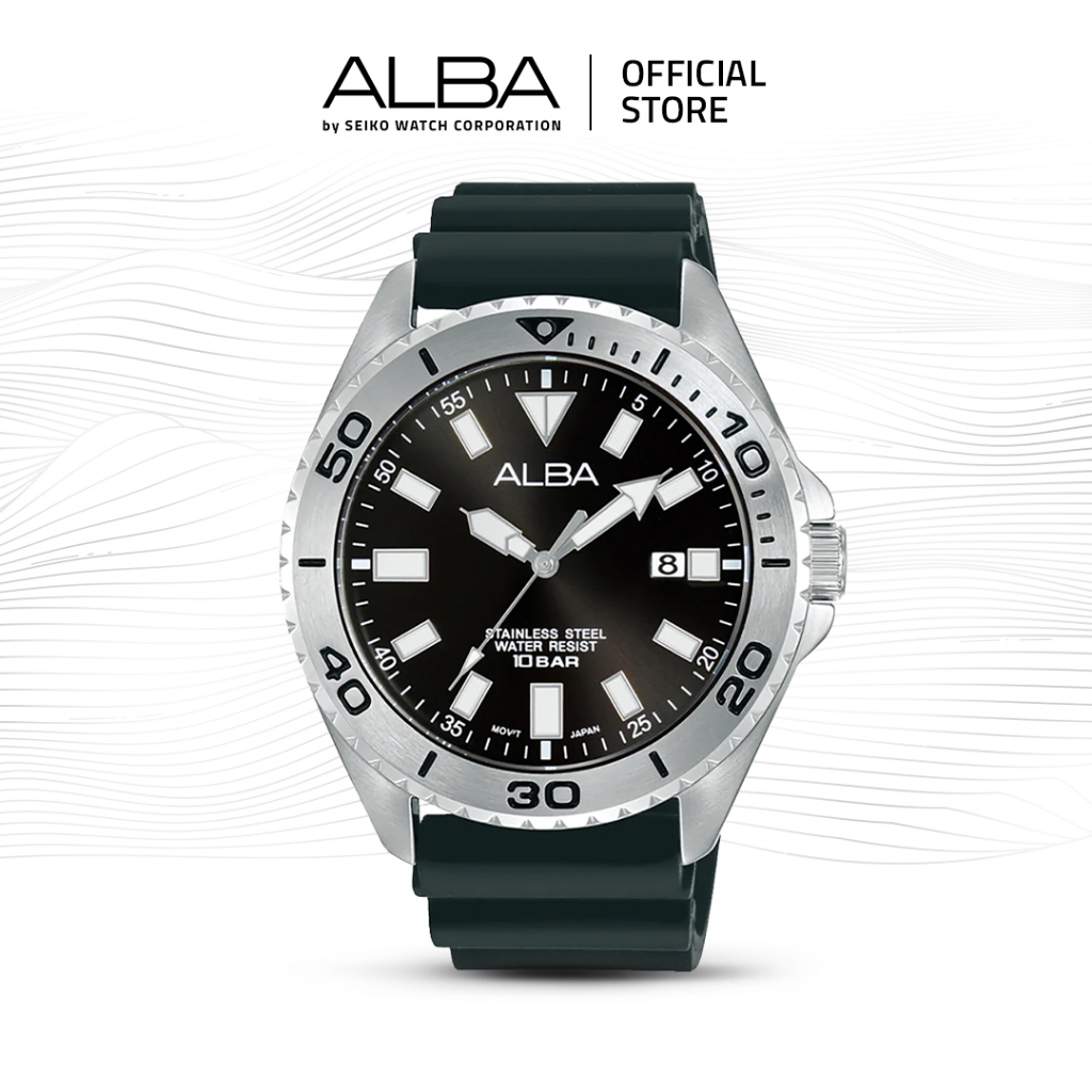 Alba Active Jam Tangan Pria AS9Q49 / AS9Q49X1 Quartz Black Dial Rubber Strap Watch