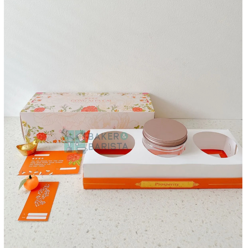 Imlek Box 3 Jar orange flower hampers box kotak isi toples kue kering