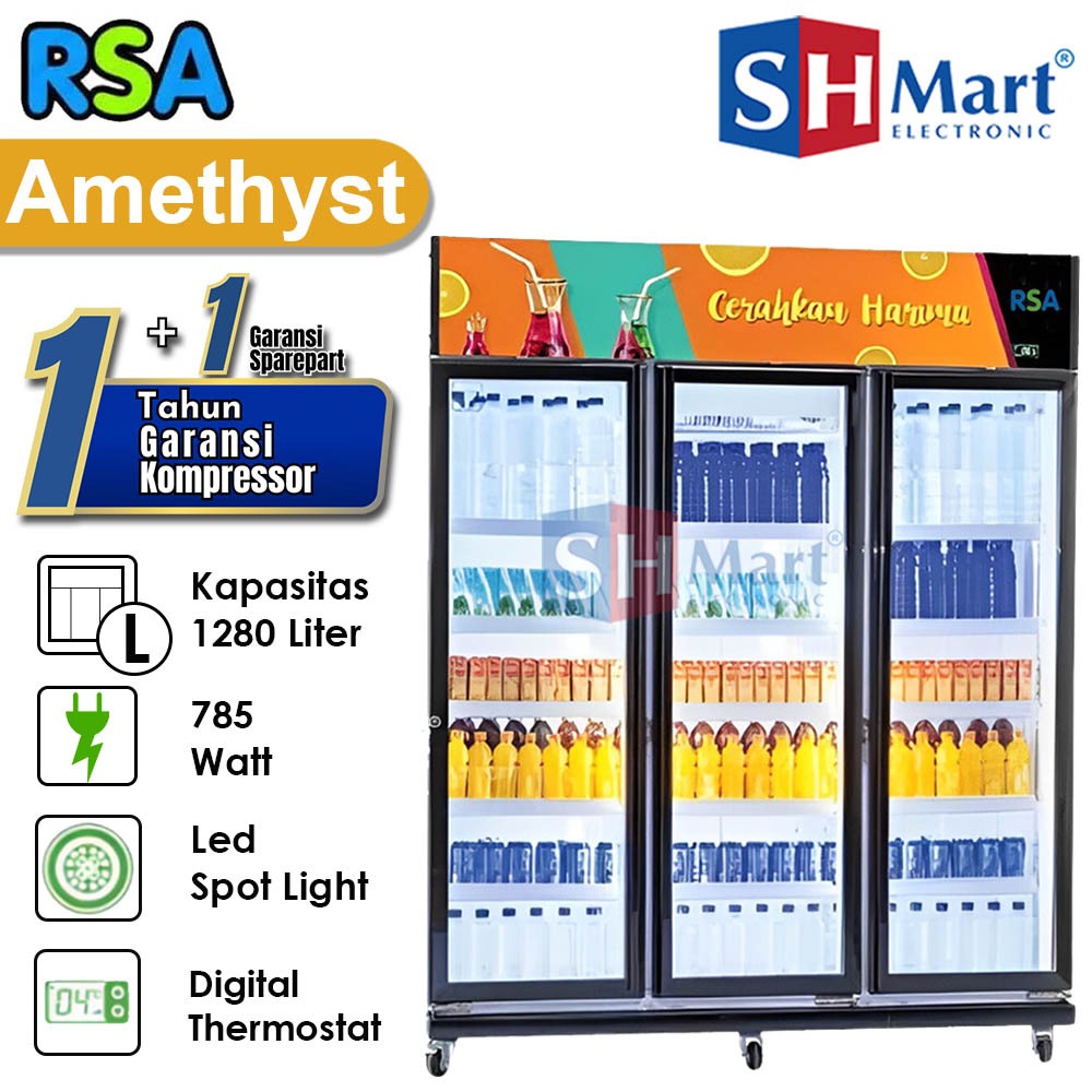 SHOWCASE RSA 3 PINTU AMETHYST 1280 LITER 15 RAK / TOPAZ1100 1065 LITER 12 RAK KULKAS PENDINGIN MINUM