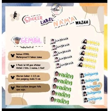 

Stiker Nama Custom Foto 60pcs