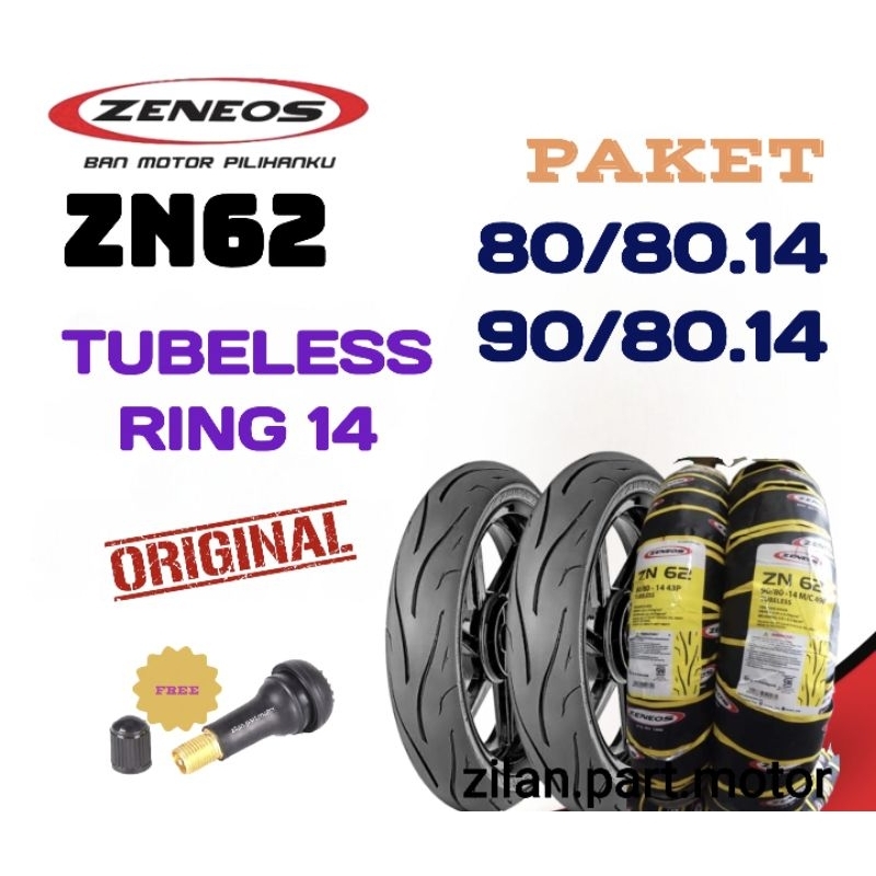 PROMO Paket ban tubeless ZENEOS ZN62 ring 14 (80/80.14 + 90/80.14) free pentil