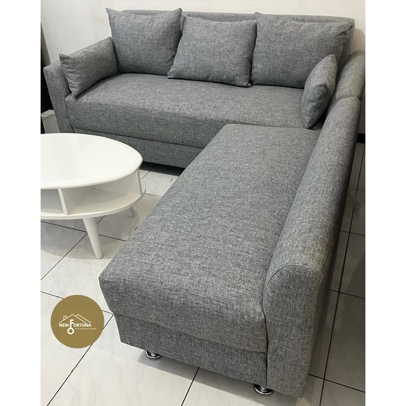 SOFA MINIMALIS L 3 SEATER (FREE PUFF PANJANG)