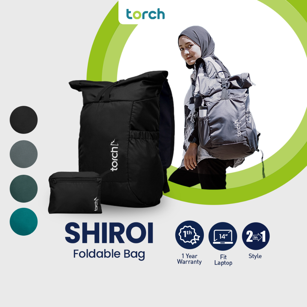 TORCH Shiroi Tas Ransel Lipat Punggung Sekolah Pria Wanita Tahan Air 19+2 Liter - Foldable Backpack