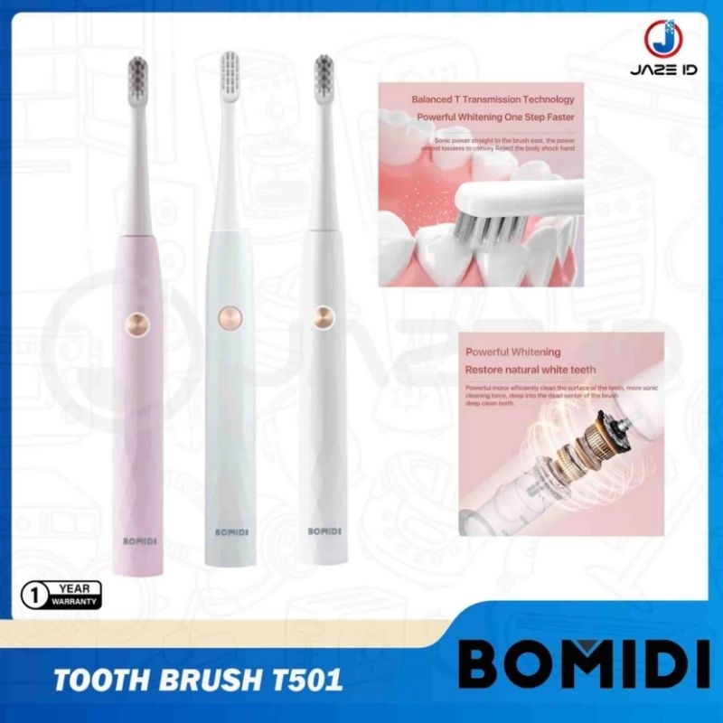 Bomidi T501 Sikat Gigi Elektrik Ultrasonic - Pink, Grey, White