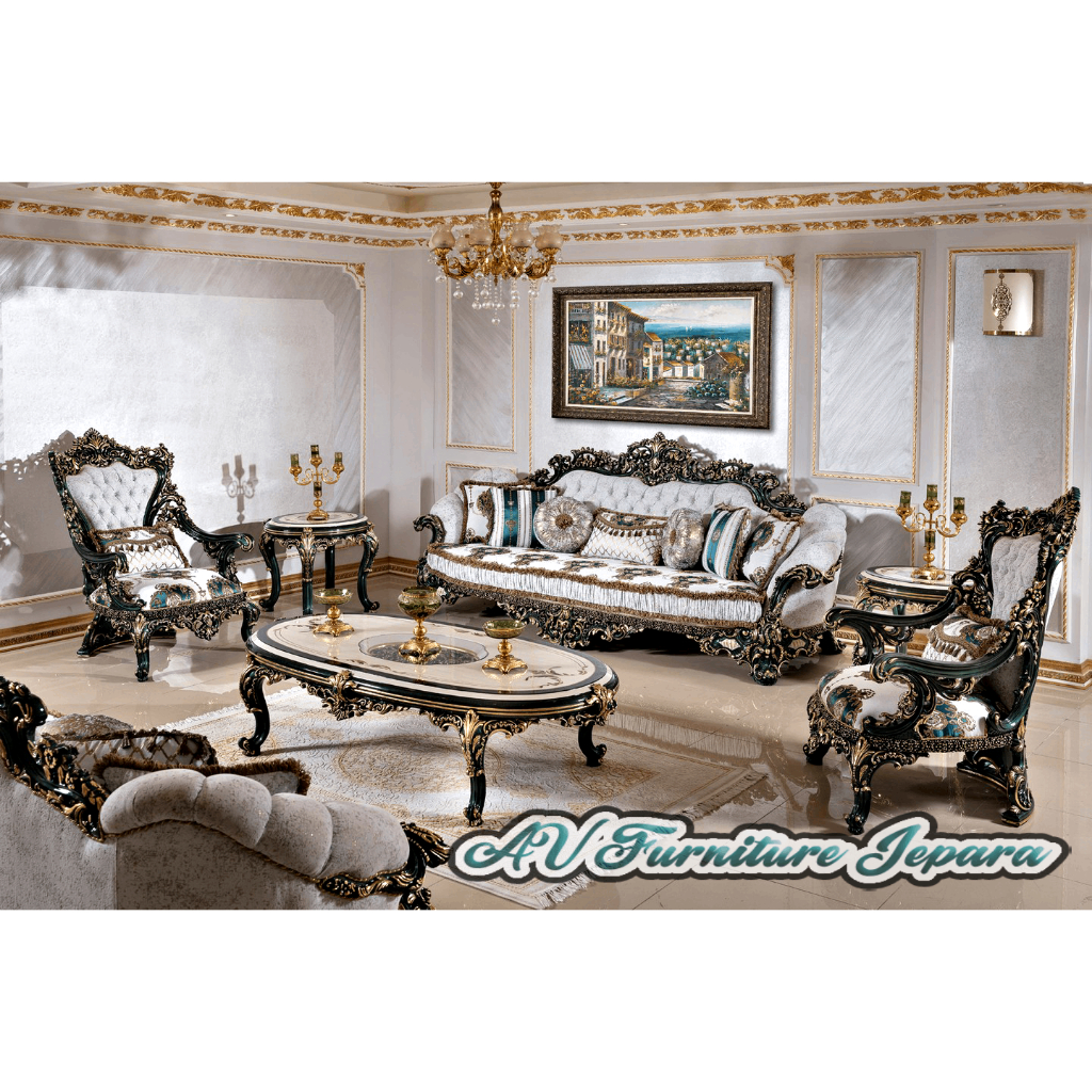 sofa mewah ruang tamu ukiran klasik model turky
