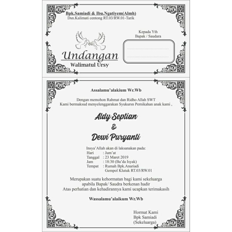 undangan walimahan/undangan tasyakuran hitam putih A4