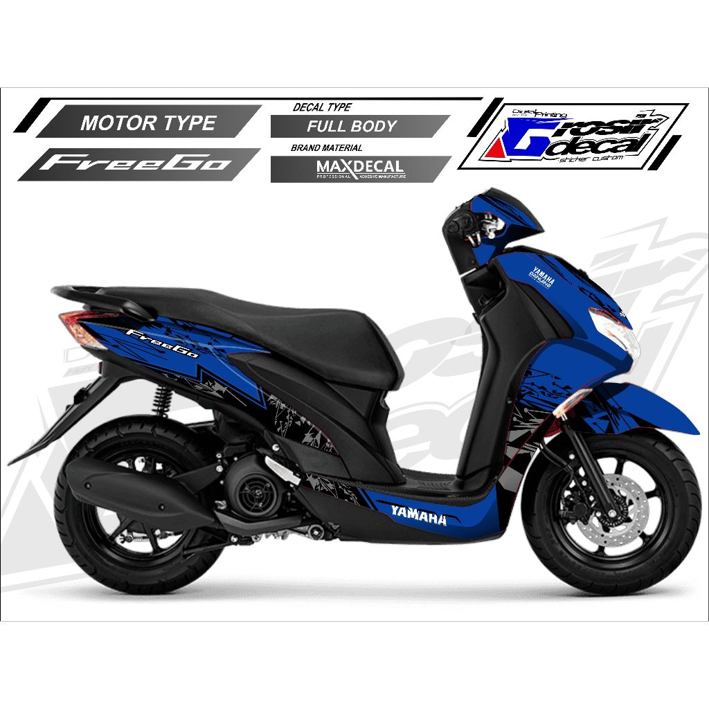 Stiker Decal Striping Yamaha FreeGo Biru Full Body Fullset Bebas Reques Sticker Yamaha FreeGo Biru