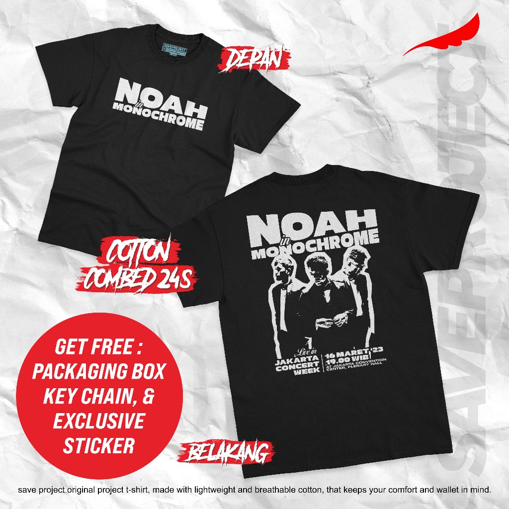 T-SHIRT NOAH IN MONOCHROME/KAOS KONSER NOAH IN MONOCHROME/UNISEX TEE NOAH MONOCHROME