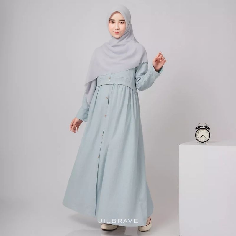 [S—SOFT TURQOISE] Jilbrave Yoriko Dress | Gamis Model Jepang untuk Remaja | Loose Dress | Cotton Dre