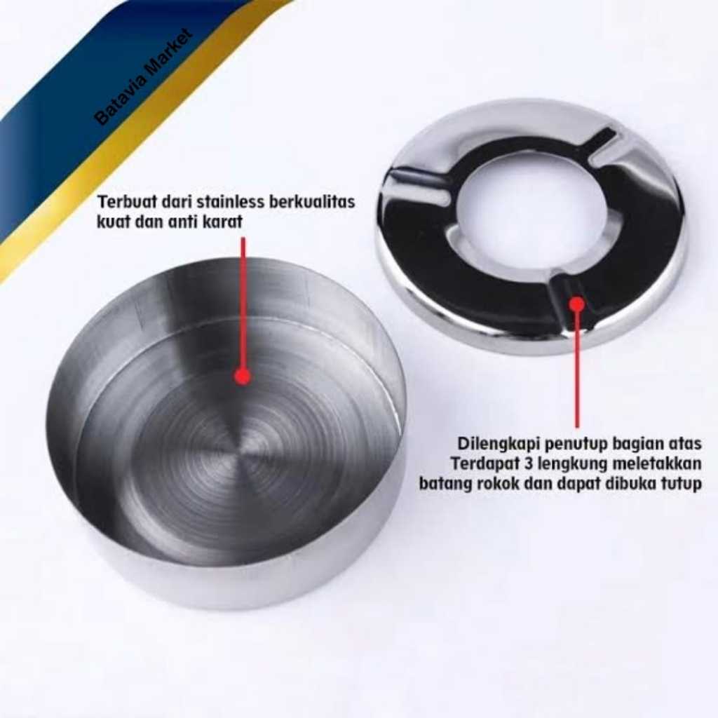 Asbak + Tutup Stainless Steel / Asbak Donat Asbak Bulat Stainless