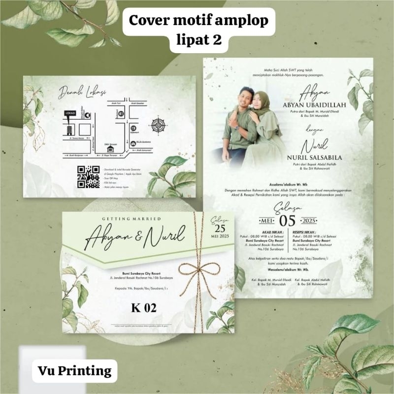 Cetak Undangan Pernikahan Hijau Motif Amplop