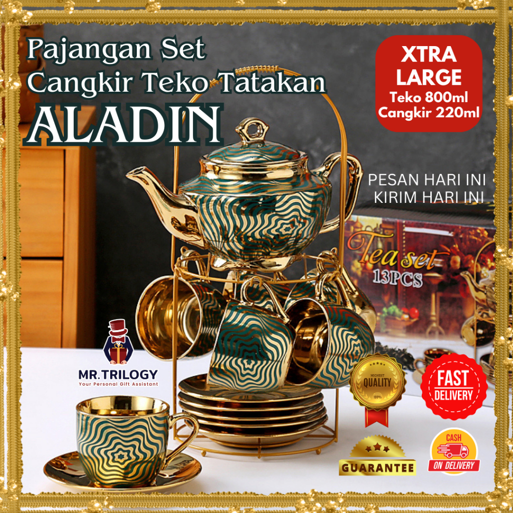 Hampers Cangkir Set Teko Tatakan ALADIN Pajangan Set Gelas Souvenir Mug Kopi Idul Fitri Lebaran