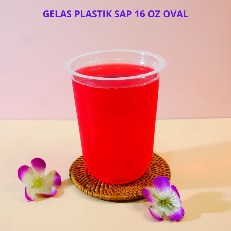 Gelas Plastik Oval  SAP 14oz/16oz (8 gr) qtty @ 50/pcs