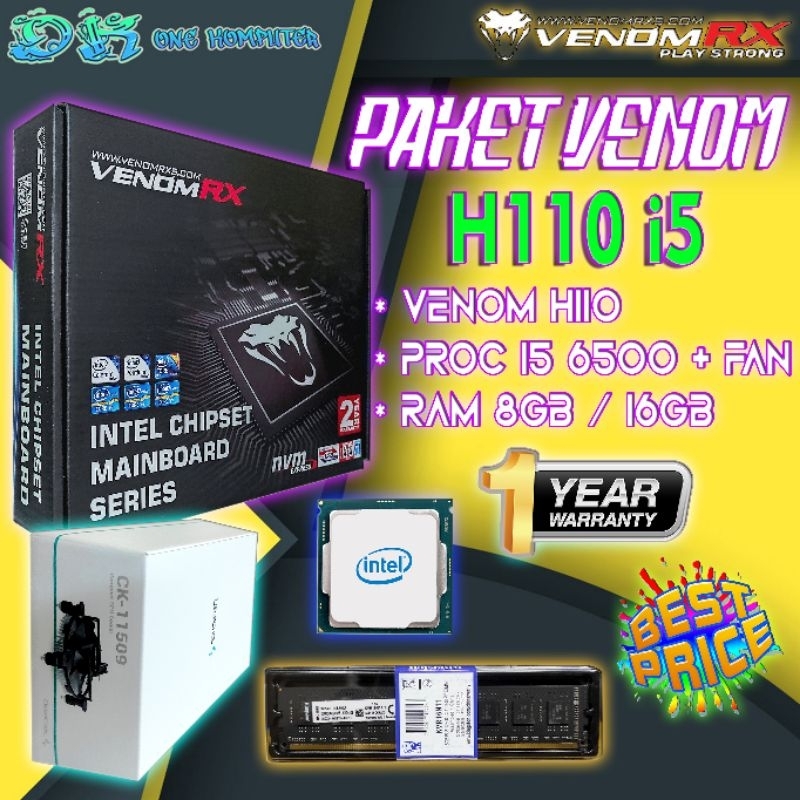 Paket Mobo VenomRx H110 + Proc i5 6500 + Ram ddr4 8Gb / 16Gb