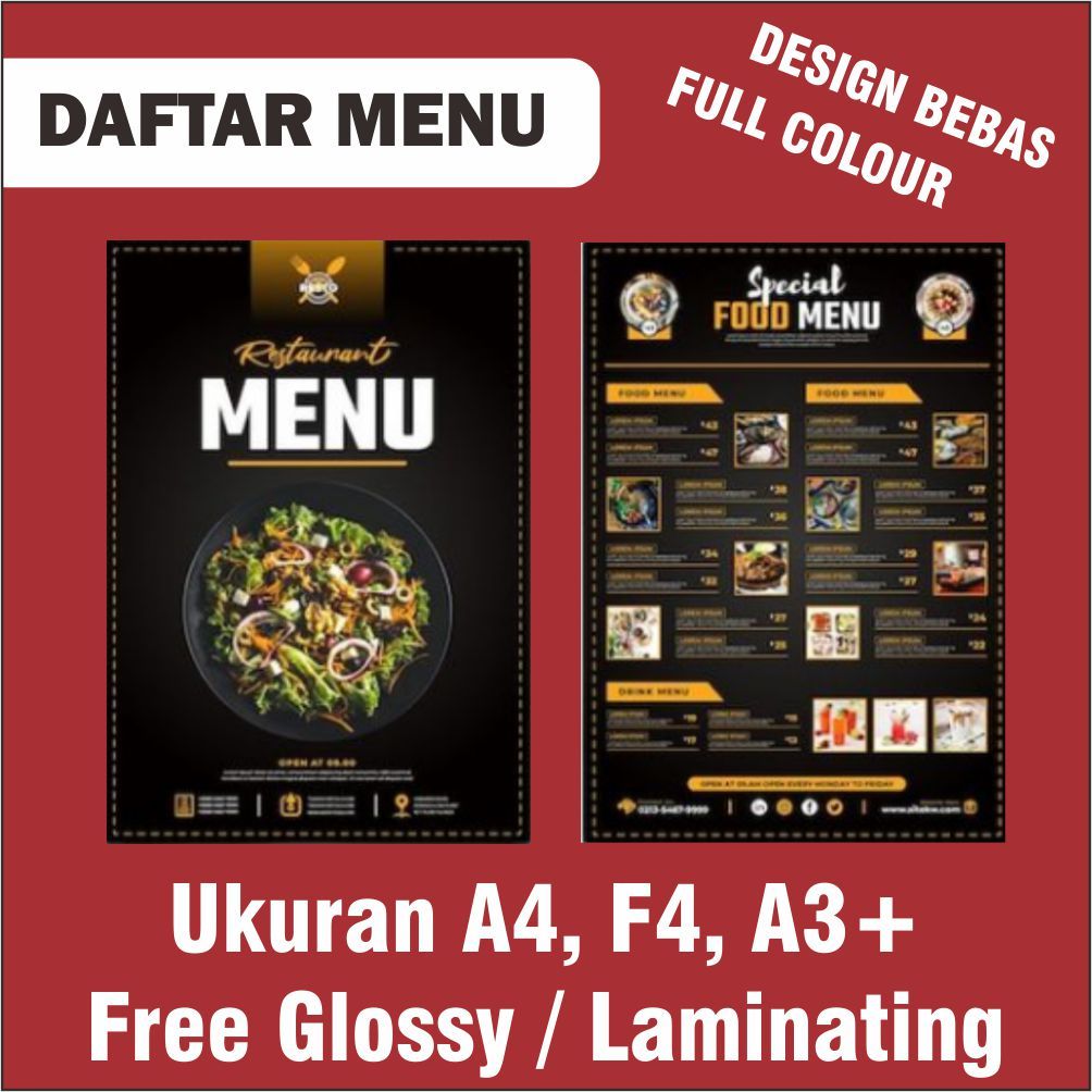 

Cetak Daftar Menu Resto / Rumah Makan Ukuran A4/F4/A3+