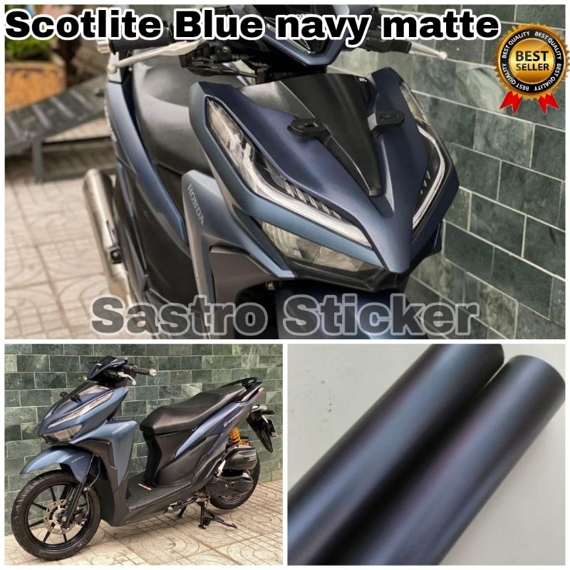 Sticker skotlet motor Biru Navy matte chrome